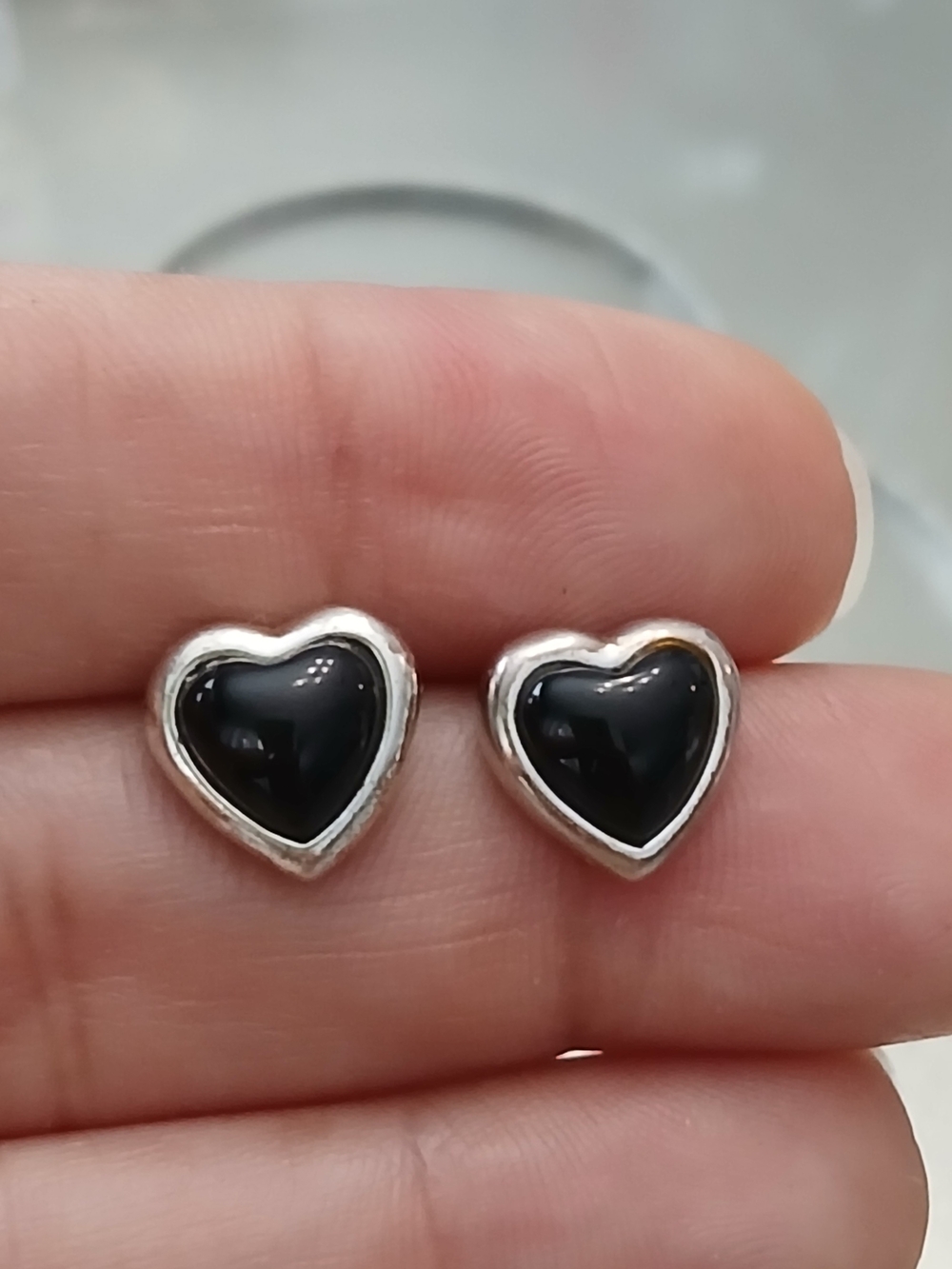Onyx Heart Stud Earrings in Silver - Women Jewelry